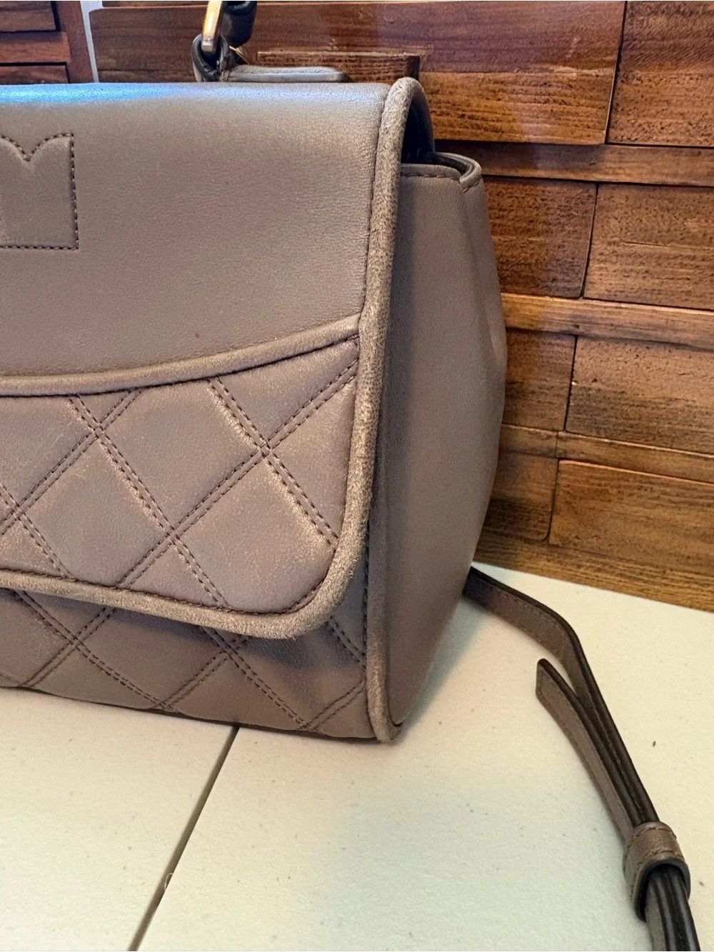 Tory Burch Savannah Top Handle Bag taupe crossbody purse